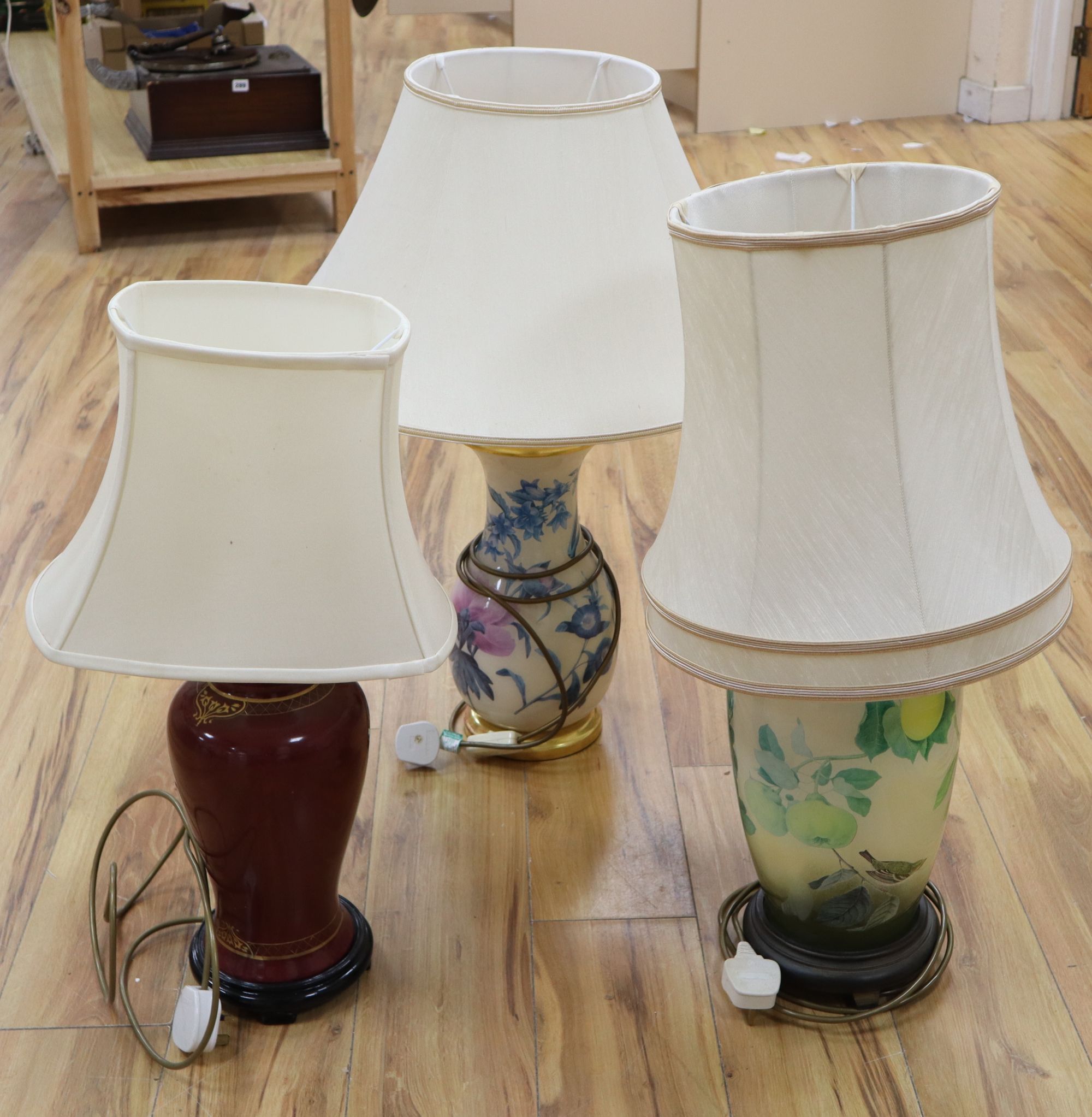 Three ceramic table lamps